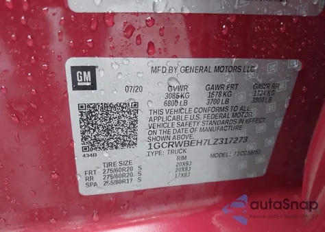 2020 Chevrolet Silverado 1500 2Wd Double Cab Standard Bed Custom из США, поврежденный, VIN 1GCRWBEH7LZ317273